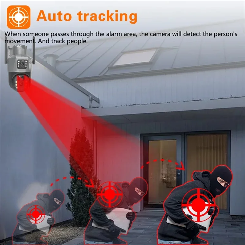 4K Dual เลนส์พลังงานแสงอาทิตย์กล้อง 8MP ไร้สายการเฝ้าระวังกล้อง PTZ สี Night Vision การตรวจจับ PIR อะไหล่ทดแทน