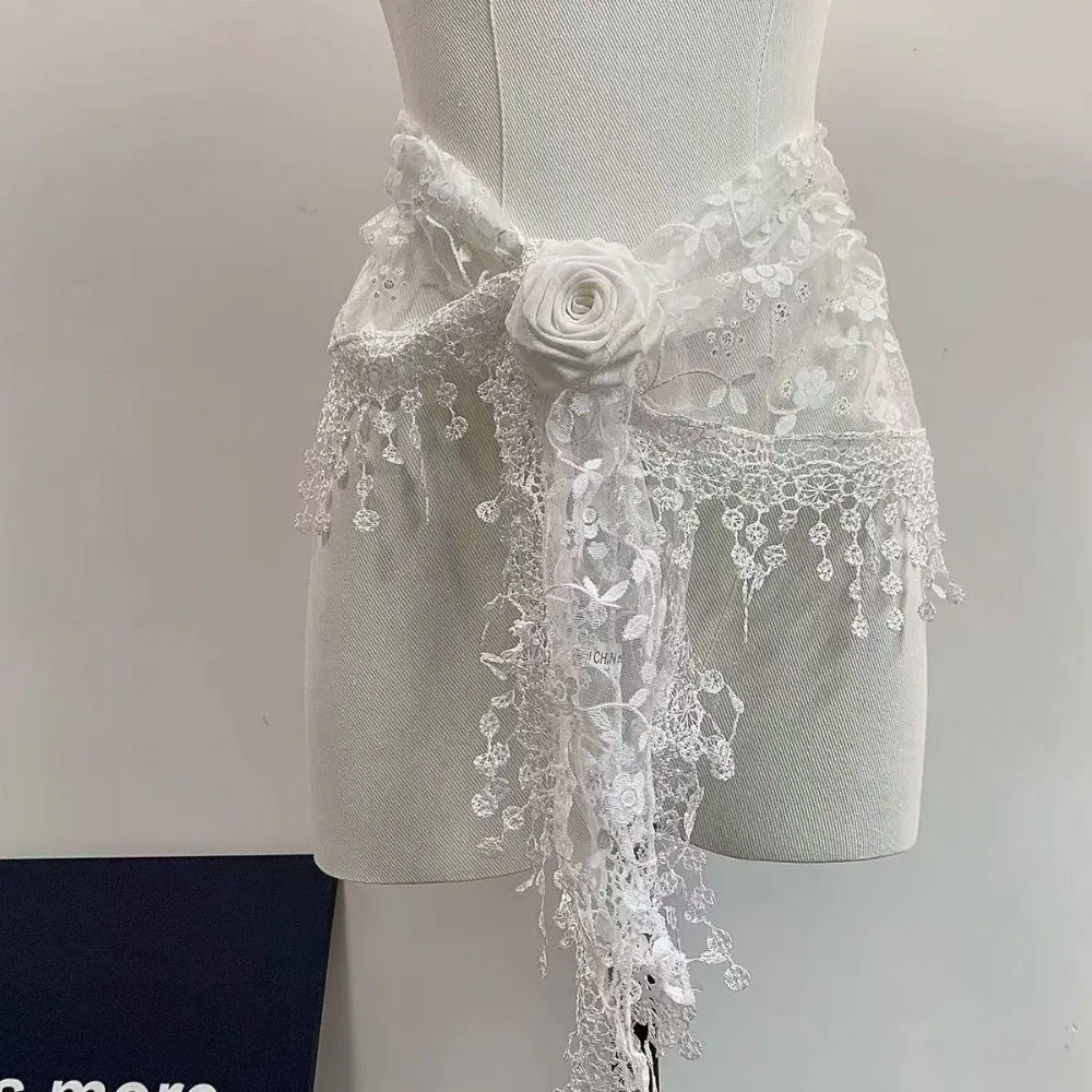 All-match Solid Color Tassel Shawls Hollow-out Embroidered Lace Scarf Tassel Lace Triangle Scarf Street Dance