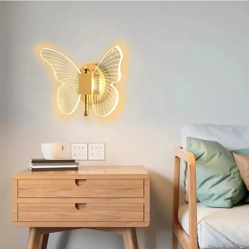 الشمال فراشة الجدار مصباح الفاخرة الإبداعية غرفة نوم رئيسية ضوء السرير ل صافي الأحمر الحديثة الحد الأدنى غرفة المعيشة خلفية التلفزيون