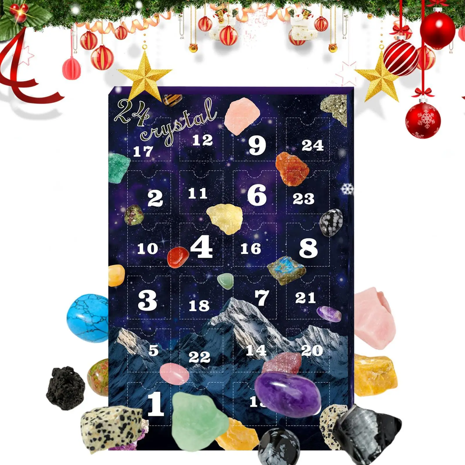 

24-Day Crystal Advent Calendar Gemstone Collection Kit with 24 Unique Stones for Kids Adults Christmas Countdown Calendar Gift