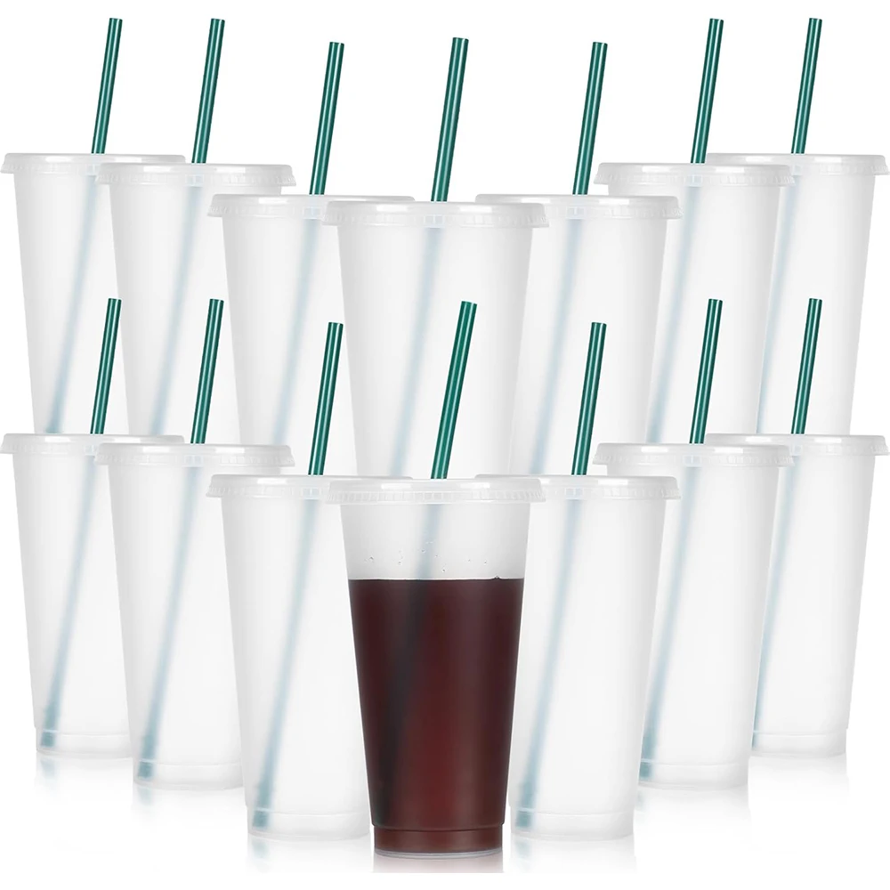 30/20/10 Pack Fashionable Plastic Cup with Lids and Green Straws-24oz Reusable Plastic Cup, Portable And Watertight, Suitable Party And Outdoor Entertainment Fit Adults, Women, Party, Halloween Gifts Summer Beaches, Weddings, Offices, Picnics, Take Photos