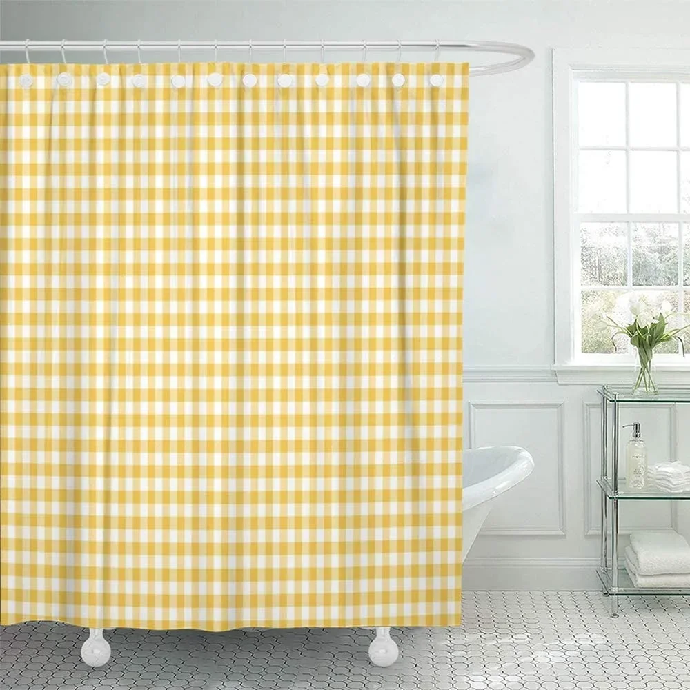 Geometric lattice Shower Curtain Sets Polyester Fabric Yellow Gingham Abstract Colorful Art Bathroom Decor Curtains With Hooks