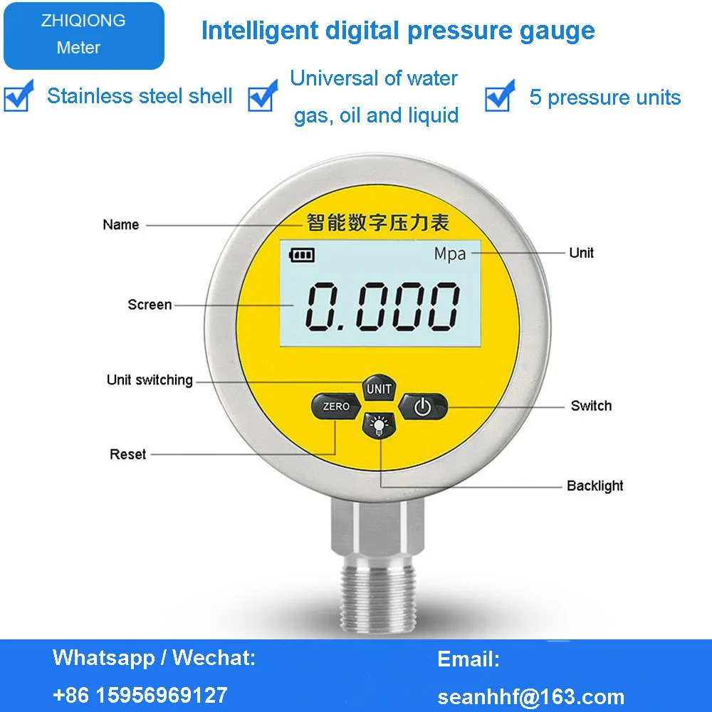 Stainless steel 80mm Digital Pressure Automatic Electronic Pressure Gauge Switch Water or Air Manometer Default M20*1.5