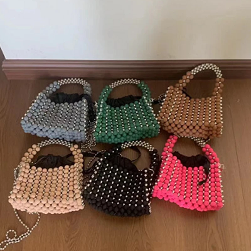 

Fashionable and High-end Texture Beaded Pearl Woven Chain Crossbody Bags New Ins Style Handmade DIY Custom Shoulder Handbag