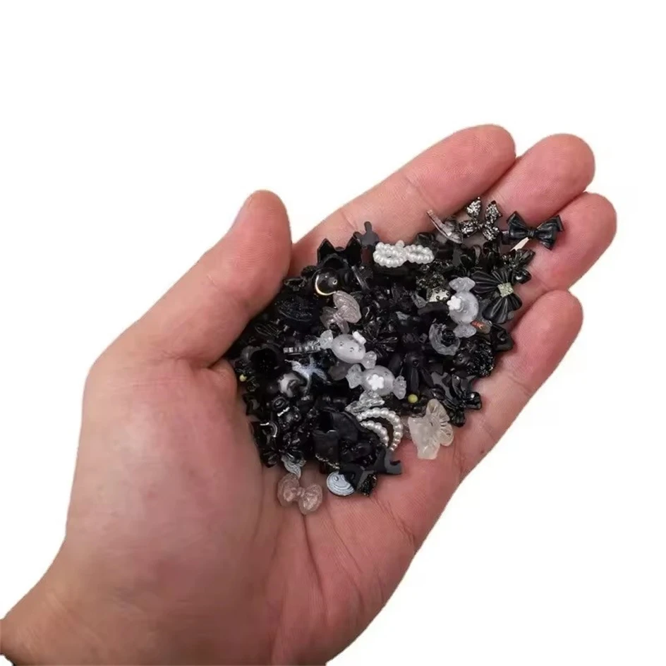 50pcs Mixed Resin Nail Charms Bulk Cute Bow Rose 3D Black White Aurora Butterfly Nails Art Decorations Accessories DIY Nail Pars