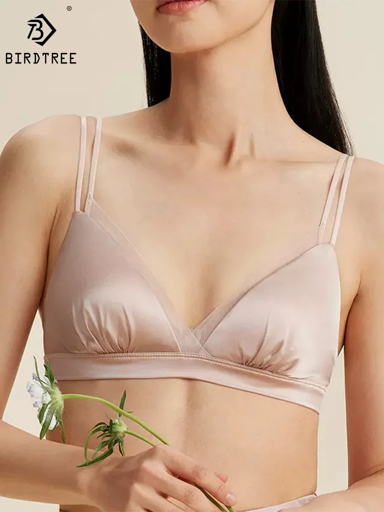 

BirdTree 20MM 92% Mulberry Silk Triangle Cup Bra, Women Lace Mesh, Wire Free Sexy Underwear, 2024 Spring Summer New P41914QM