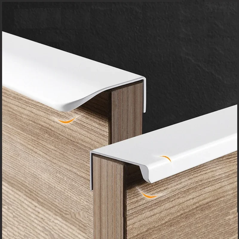2PC Simple Right Angle Warm White Invisible Wardrobe Door with Extended Handle, No Punching Drawer, Cabinet Door  Small Handle