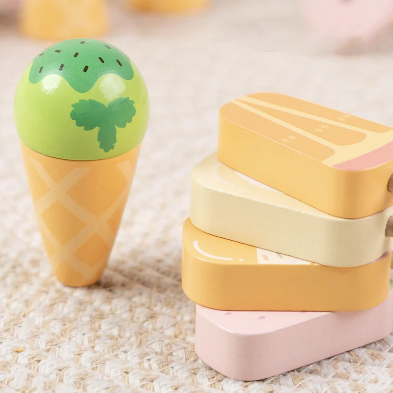 Houten Roze Ijs Stand Fantasiespel Speelgoed Keuken Ijsje Kinderen Speelgoed Vroeg Leren Montessori Educatief Spel