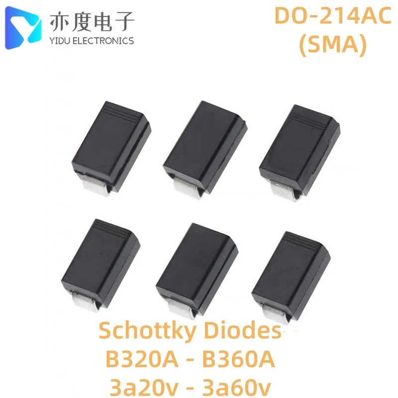 

50pcs/lot Schottky Diodes B320A-13-F B330A-13-F B340A-13-F B350A-13-F B360A-13-F 3A 20V 30V 40V 50V 60V SMA B340A