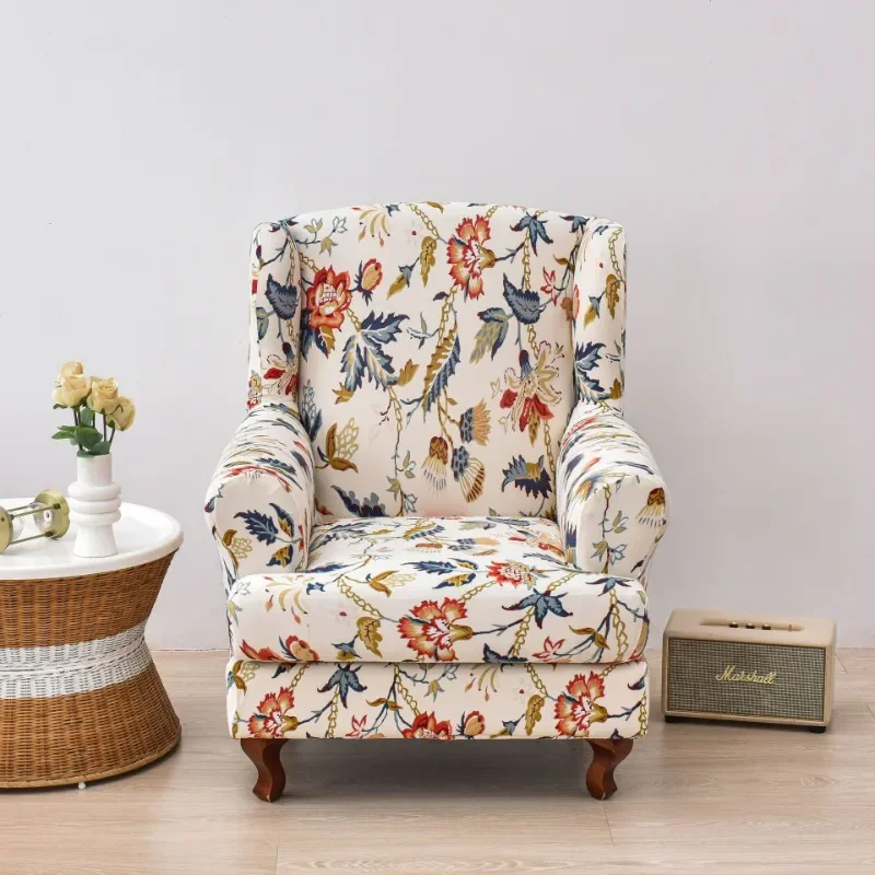 Stretch Print Wing Chair Cover Spandex Elastic Armchair Covers Europe Wingback Relax Sofa Slipcovers with Seat Cushion Cover