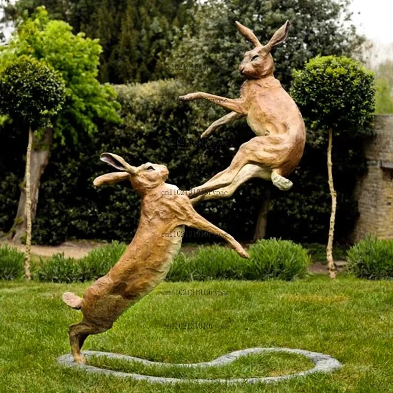 Garden Decoration Bronze Rabbit Boxing Hare Statue Sculpture