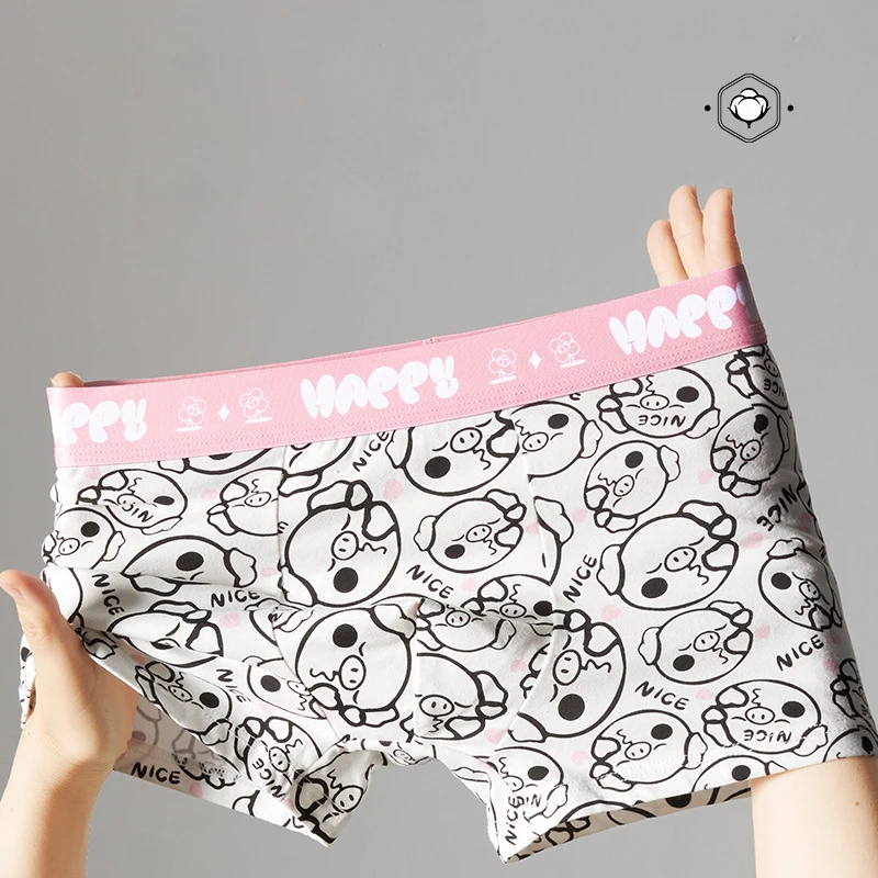 3pcs Cotton Man Boxers Underwear Cute Cartoon Dogs/Pig Printings Bodysuit Comfortable Breathable Panties Young Men Under Shorts