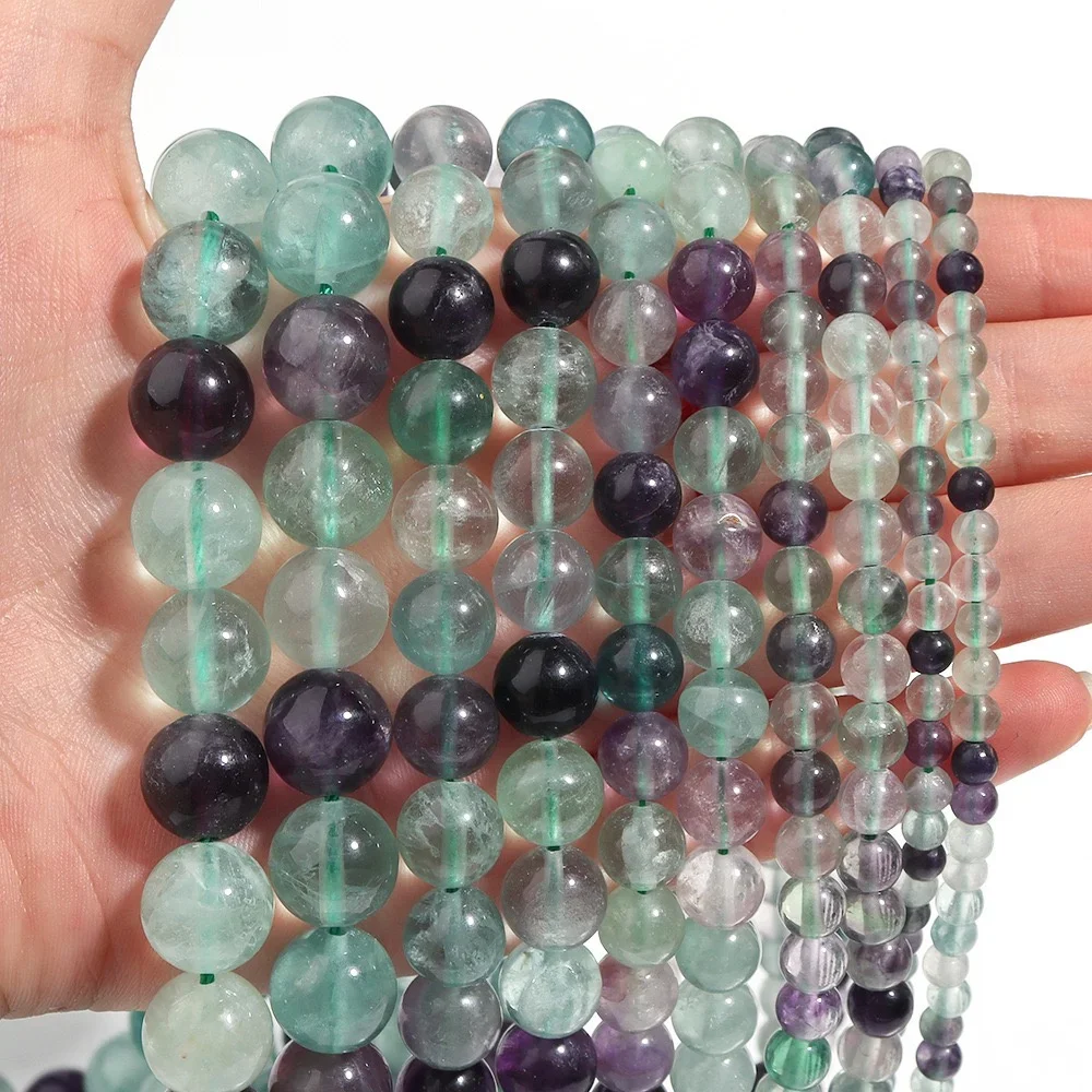 

Colored Fluorite Crystal Beads for Jewelry Making Supplies DIY Bracelet Necklace 4-10mm Crimp&End Multicolor AAA Natural Stone