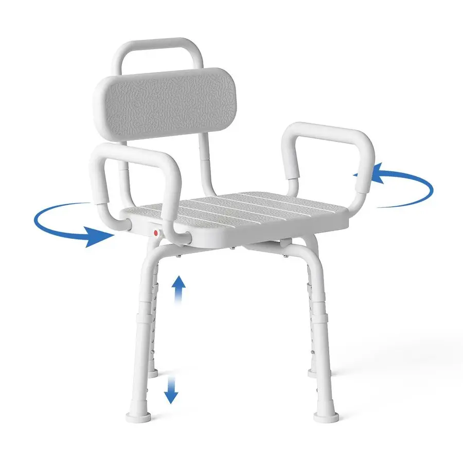 

Swivel Shower Chair for Inside Shower, Removable Arms amp Back, Adjustable Height Rotating Shower Stool for Seniors and Disabled