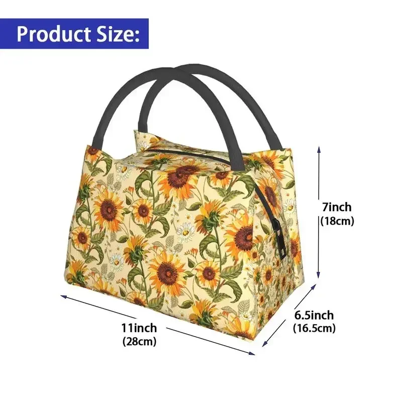 

Sunflowers Insulated Lunch Bags for Work Office Retro Flowers Pattern Cooler Thermal Lunch Box Women