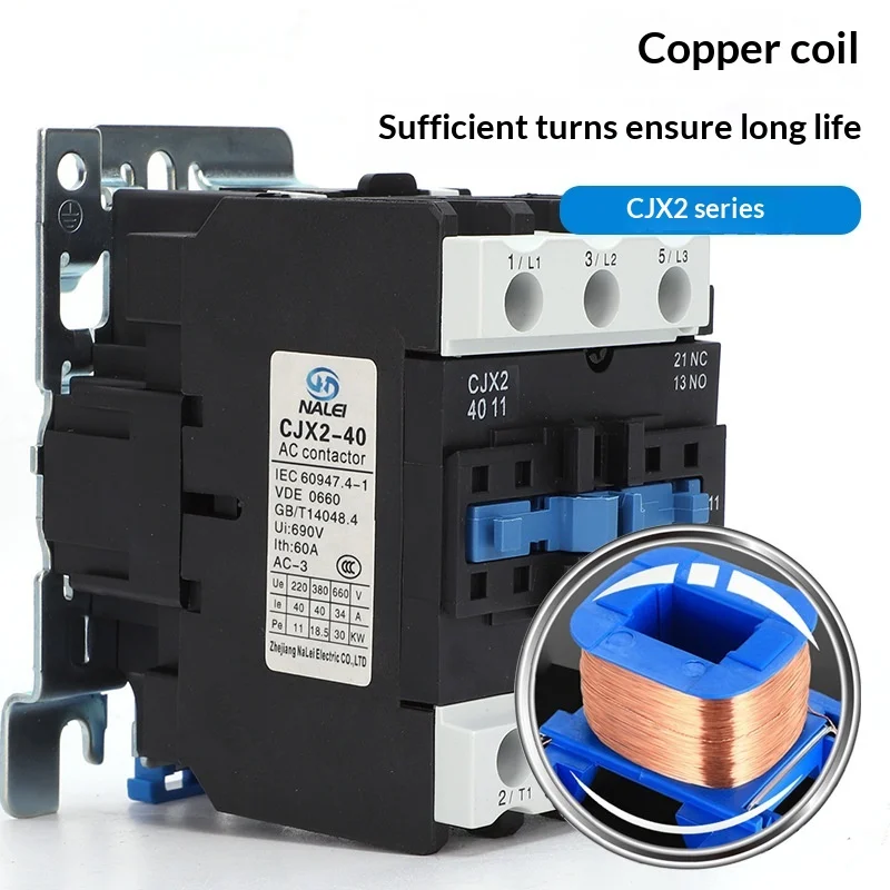 AC Contactor CJX2-4011 5011 6511, Silver Contact, DIN Rail Mount, AC380V/220V/110V
