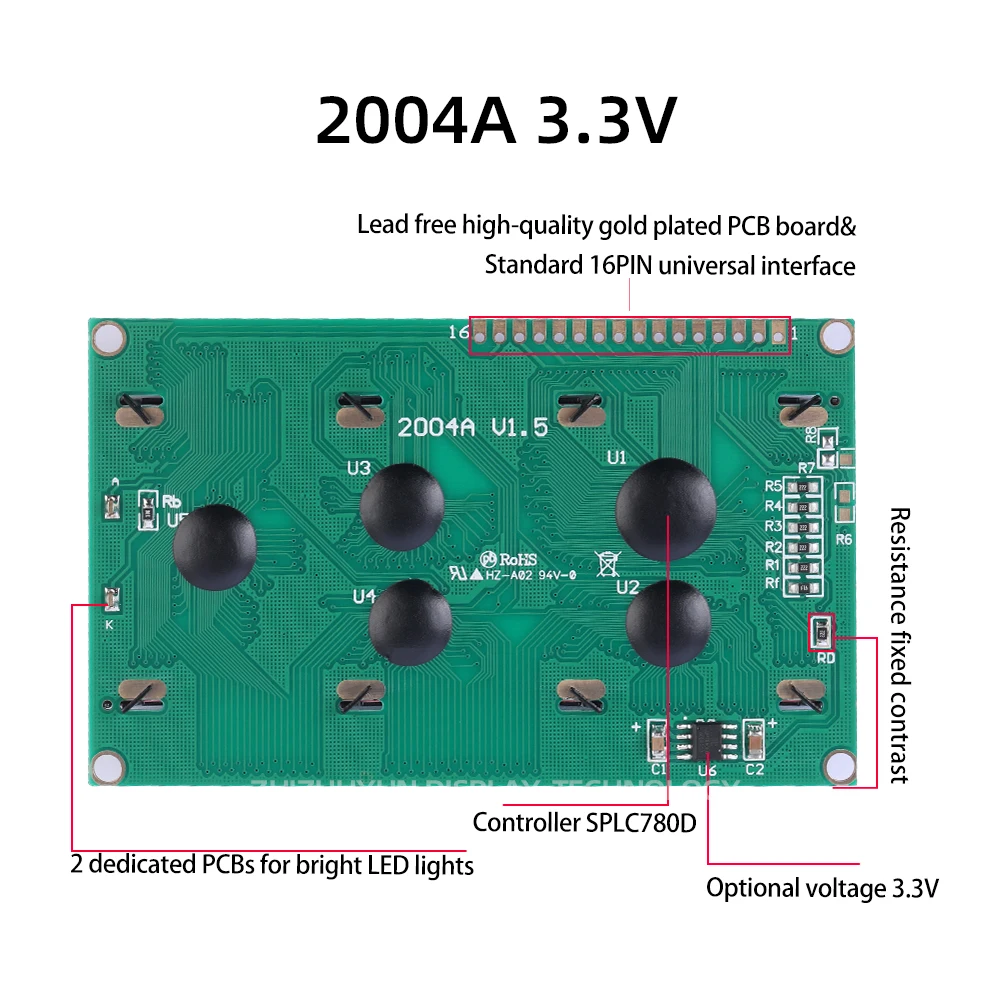 2004A Character Screen BTN Black Film 16PIN Interface Module 3.3V LCM Display Module Dot Matrix Screen