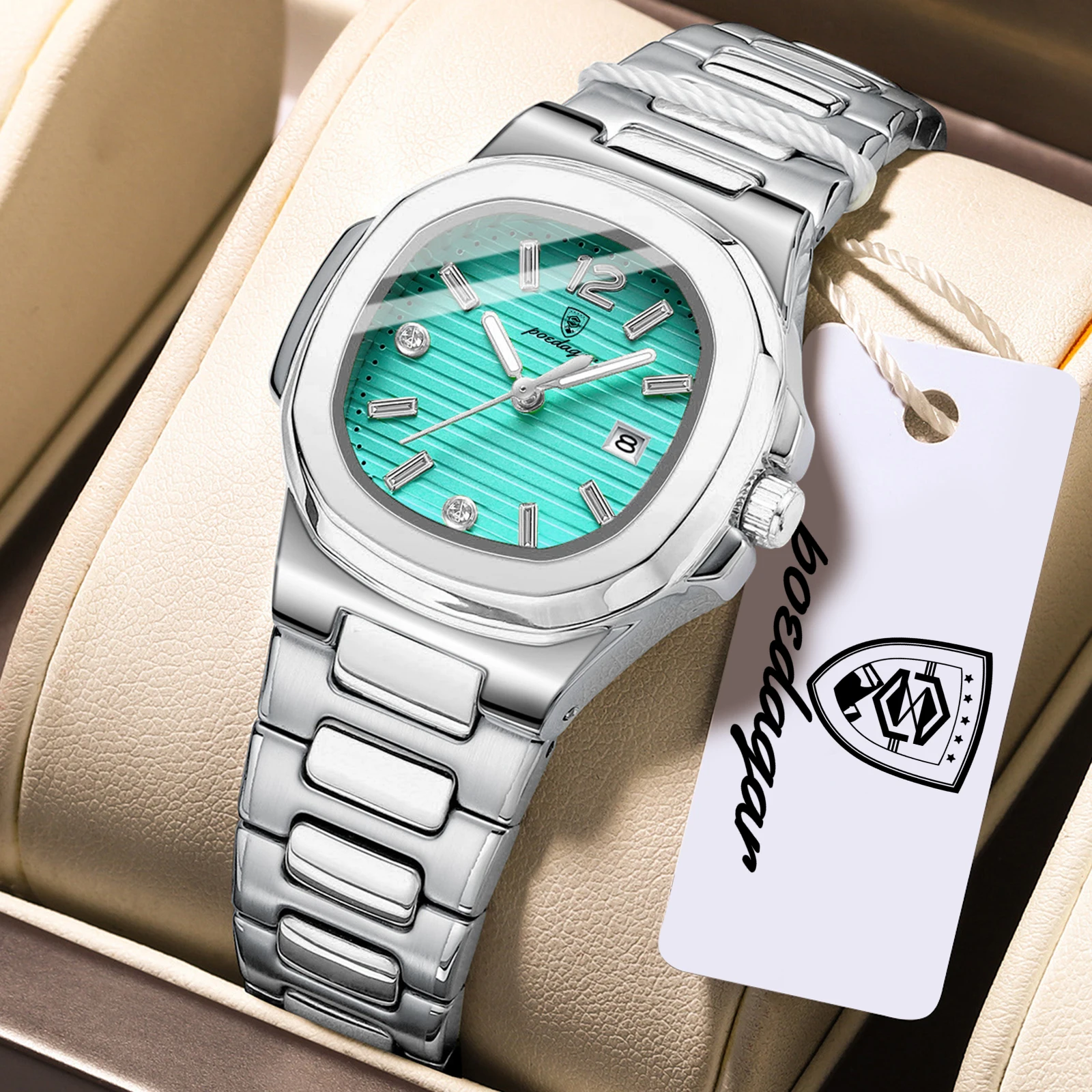 

POEDAGAR Square Fashion Woman Watch Date Stainless Stain Luxury Ladies Clock Luminous Waterproof Quartz Elegant Women's Watches