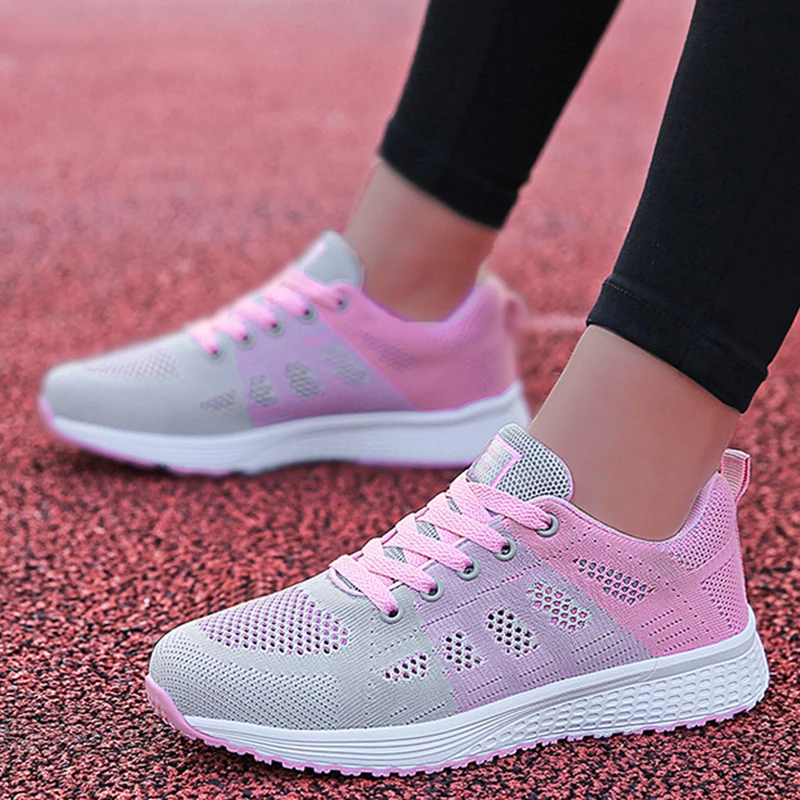 Breathable 2024 New Women\'s Sneakers Fashion Outdoor Soft Woman Vulcanize Shoes Mesh Fabric Lace Up Women Shoes Female Footwear