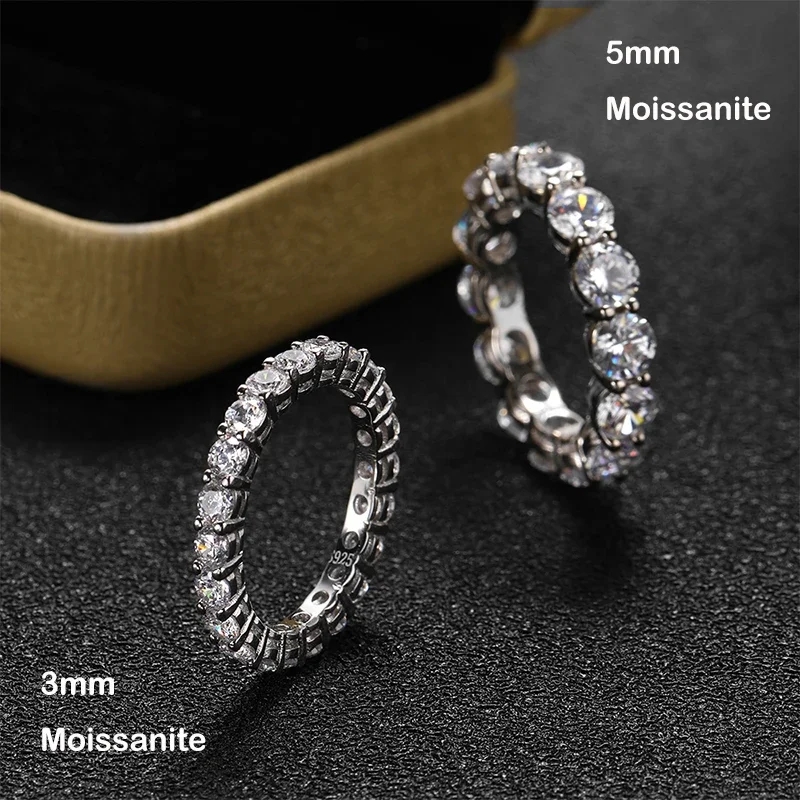EWYA Sparkling 2.2cttw 3mm D Color Moissanite Ring Full Eternity Diamond Wedding Band For Women 925 Silver Plated 18K Gold Rings