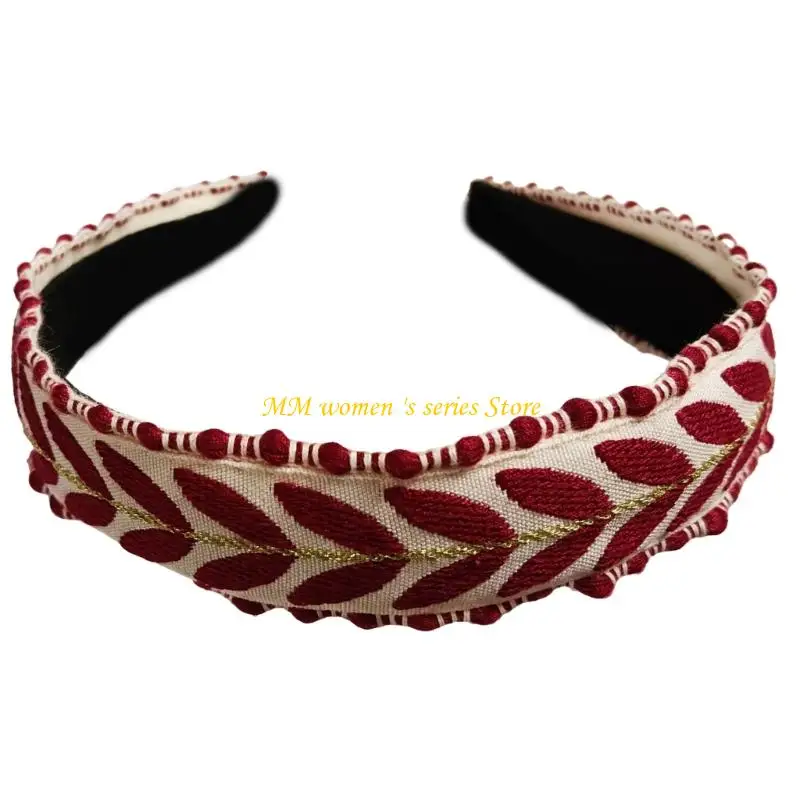 Q39C ربطة شعر بعقدة مطرزة بأوراق فنية للنساء والفتيات عصابات رأس عصرية واسعة وإكسسوارات شعر لعطلات الشاطئ