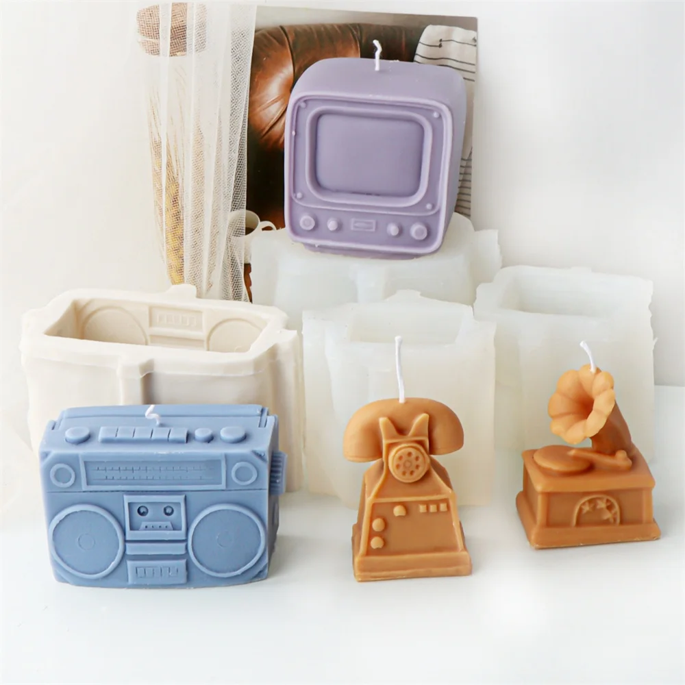 Molde de vela de silicone em forma de jukebox, câmera vintage, rádio de tv, faça você mesmo, sabão artesanal, gesso, ferramentas de concreto, argila de polímero, presentes, decoração de casa
