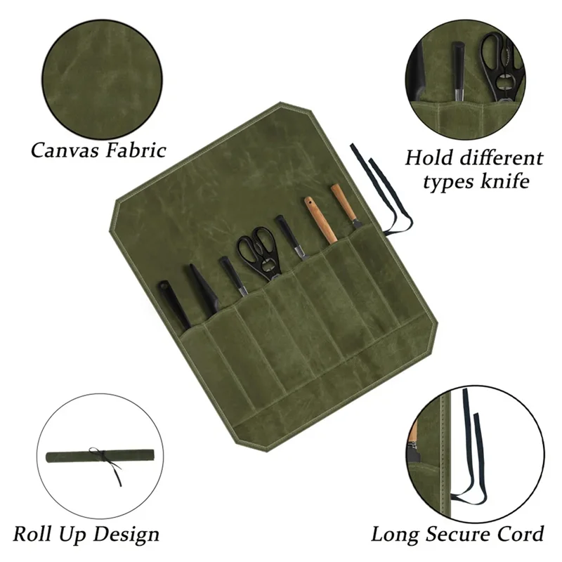 

Canvas Knife Storage Bag, Chef Picnic Camping BBQ Kitchen Portable Storage Bag, Chef Bag-B61B