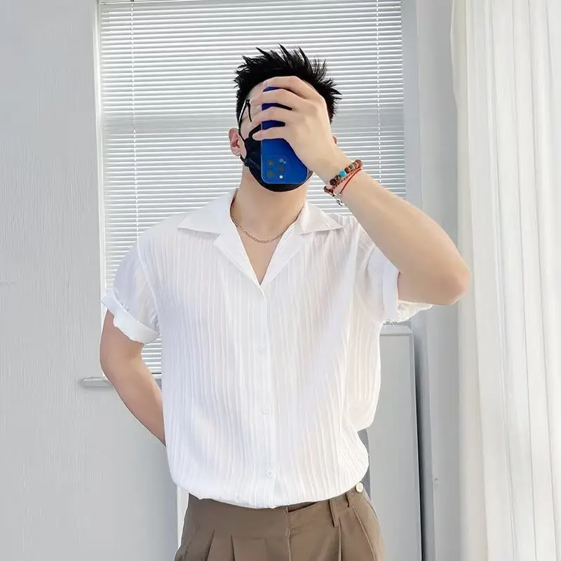 

Men's Shirt Linen and Cotton Plain Short Sleeve Male Shirts White Casual Korean Style Summer Cheap Brand Normal Slim Fit Elegant