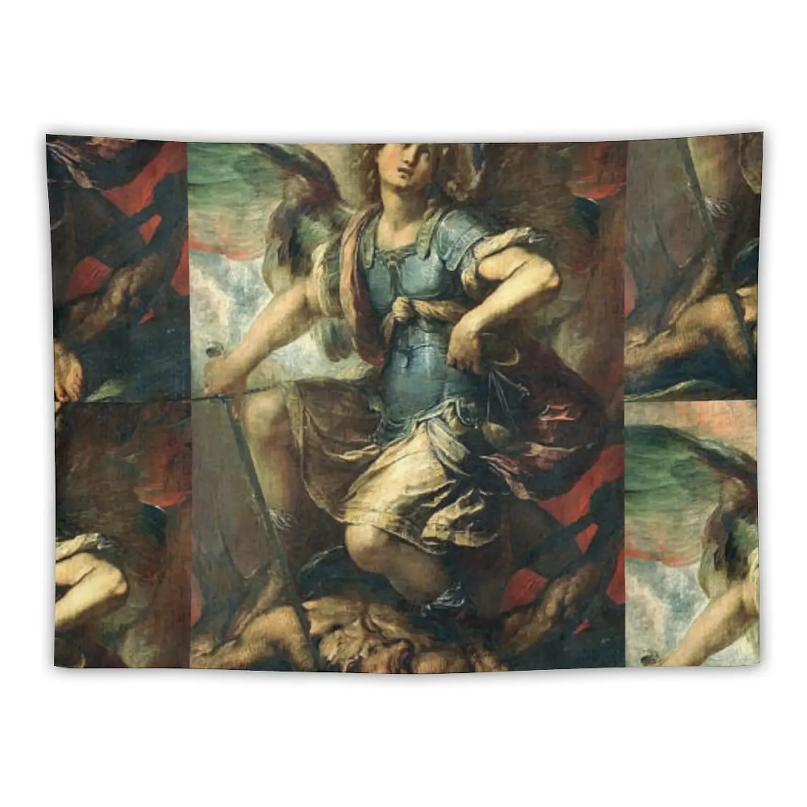 Michael The Archangel Defeats Satan Revelation 12-7-9 Tapestry House Decoration Wall Carpet Aesthetic Room Decoration Tapestry