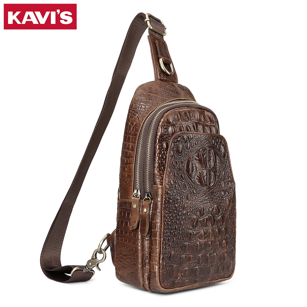 

KAVIS Casual Bags Retro Crocodile Pattern Chest Bag Men Leather Classic Crossbody Bag Multi-functio Mobile Phone Bag Outdoor