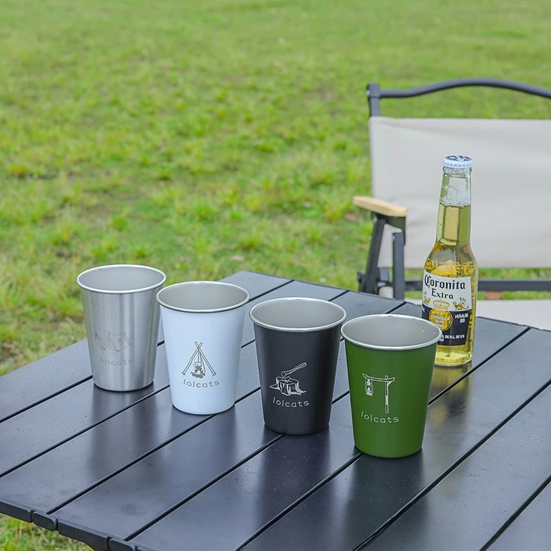 4Pcs 350ml 304 Stainless Steel Camping Cup Set Stackable Portable Coffee Beer Drinking Tumbler Storage Bag Outdoor Picnic Home