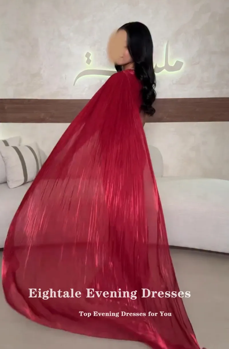 فساتين سهرة Eightale بطيات على شكل قلب طول الأرض مخصصة من الكريب مطرز بأكمام قصيرة للحفلات الراقصة فيستدو دي فييستا