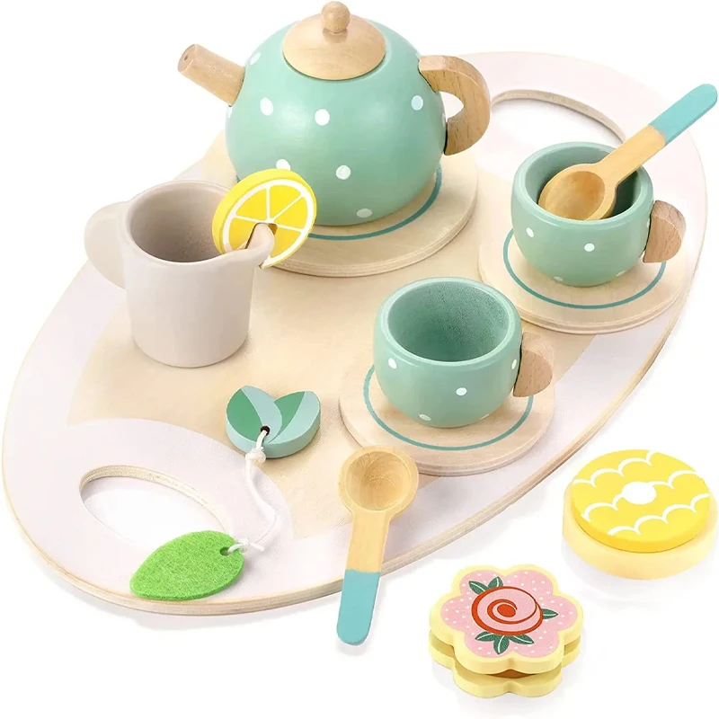 Wooden Kitchen Toys for Girls Play Kitchen Kit Pretend Children's Tableware Toys Accessories Early Learning Educational Games