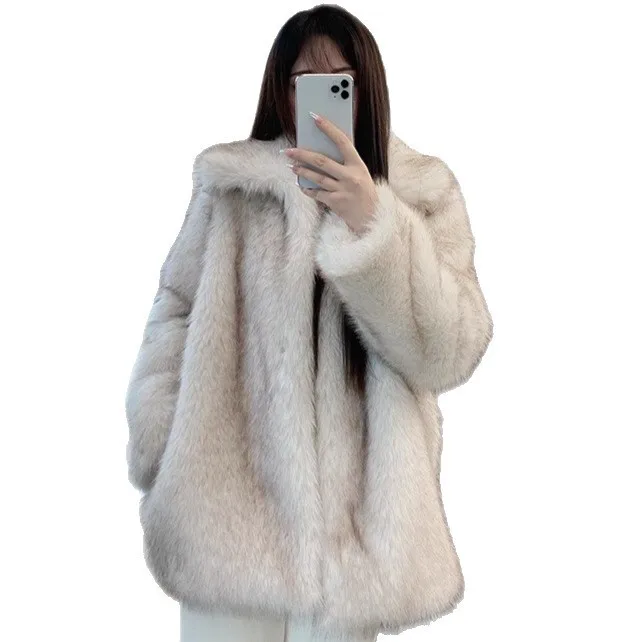 เสื้อโค้ทขนสัตว์เทียมสำหรับผู้หญิง ฤดูใบไม้ร่วง ฤดูหนาว หนานุ่ม อุ่นสบาย ระดับไฮเอนด์ ความยาวปานกลาง แฟชั่นอเนกประสงค์ เป็นมิตรกับสิ่งแวดล้อม