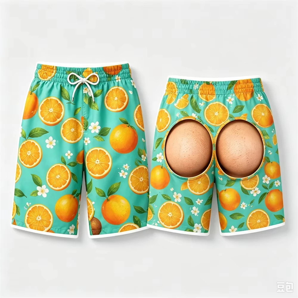 Tropical Fruit Graphic Beach Shorts Men Funny 3D Print Fun Butt Prank Design Swim Trunks Casual Summer Hawaiian Vacation Shorts