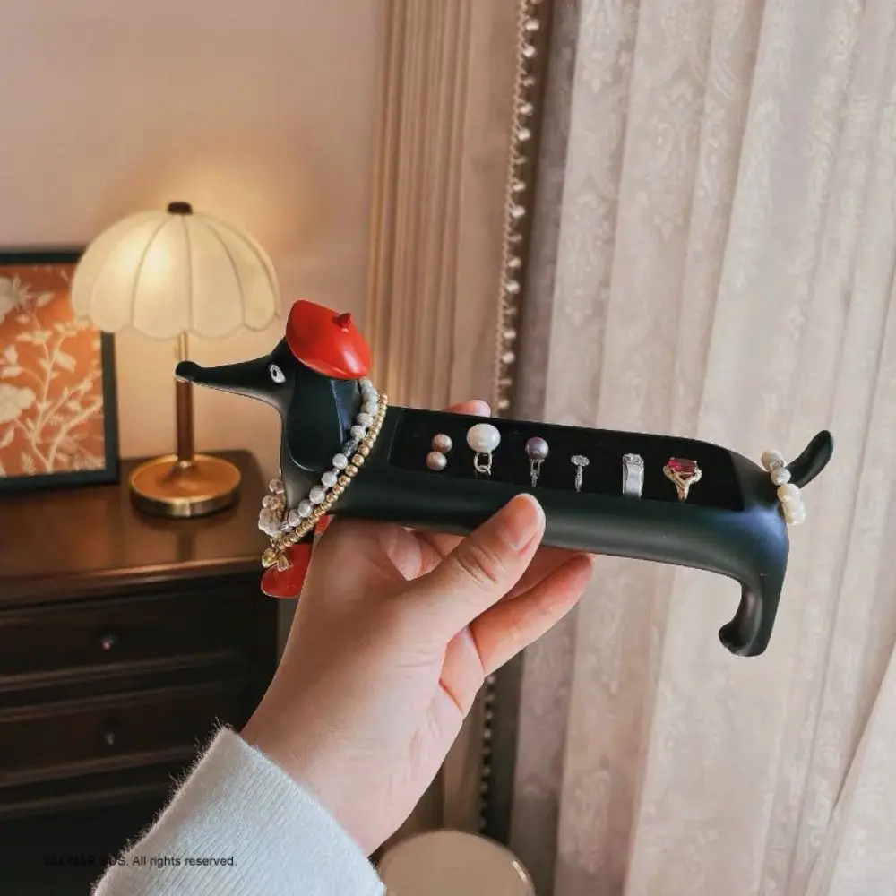 

Resin Dachshund Ring Organizer Dustproof Display Stand Jewelry Display Box Ornament Ring Holder Ring Trinket Storage Box