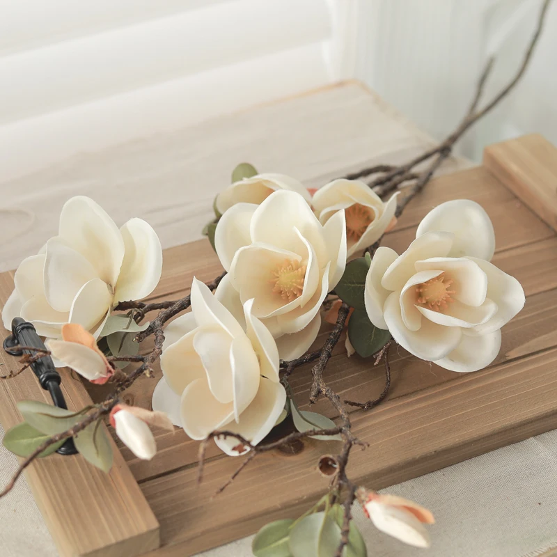 Künstliche Magnolienblumen, langer Zweig, Weihnachten, Zuhause, Hochzeit, DIY-Dekor, Arrangement, Wohnzimmer, Orchidee, gefälschte Pflanze, Garten, Layout