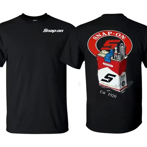 Snap on T-shirt with Engine Parts Pattern - Technician T-shirt Suitable for Daily Wear, Classic Black Short Sleeved