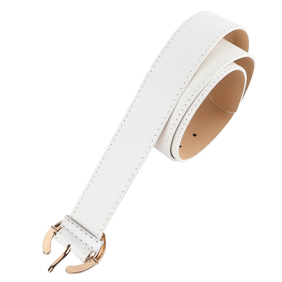 

1Pcs Simulated PU Waist Belt 106cm Long 3.4cm Wide Round Pin Buckle Stylish Wide Belt Casual Wear Solid Waistband