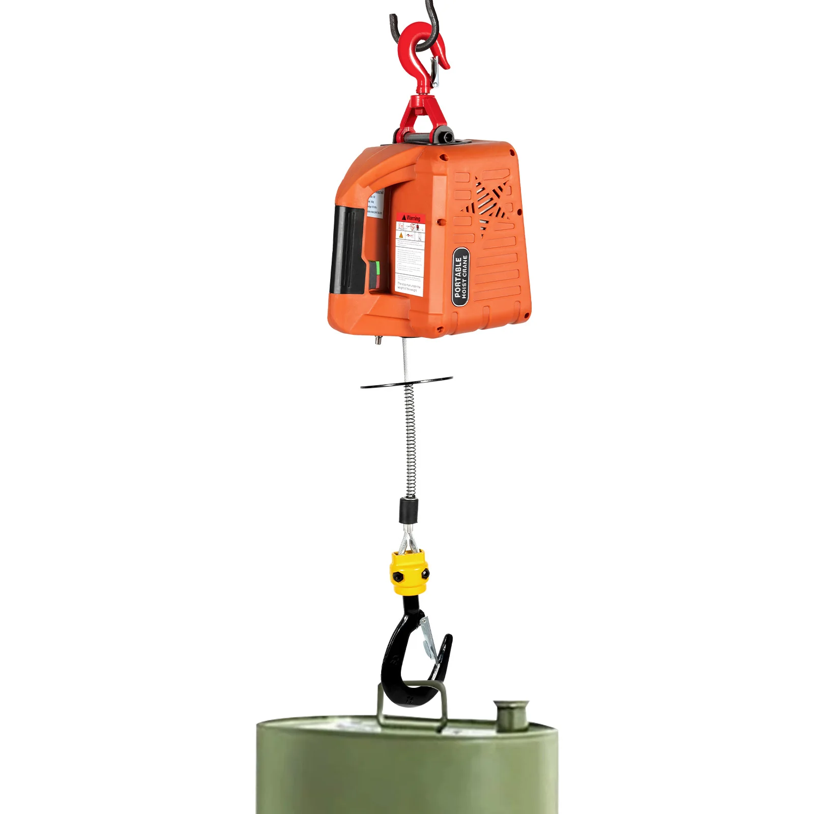 Handheld Electric Lifting Hoist, 16Ft/min Lifting Speed 25Ft Max Traverse Galvanized Anti-rotation Steel Cable 360° Rotatable Manganese Steel Hook Warehouse Cargo Traction Device