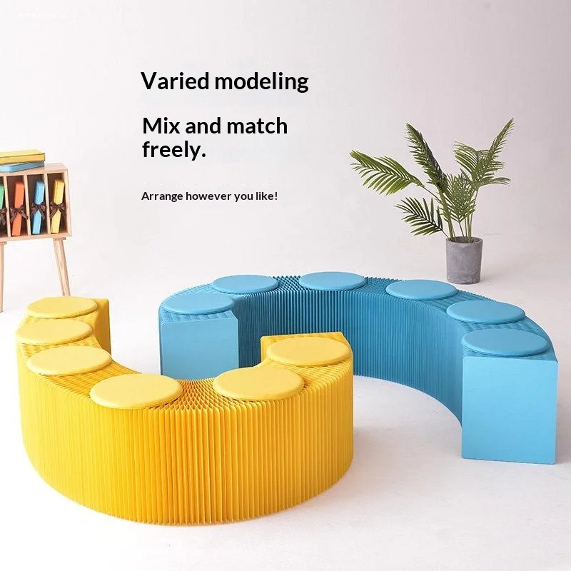 Space-Saving Folding Kraft Paper Stool | Portable Retractable Nordic Stool for Home, Durable Household Furniture Bench, Easy