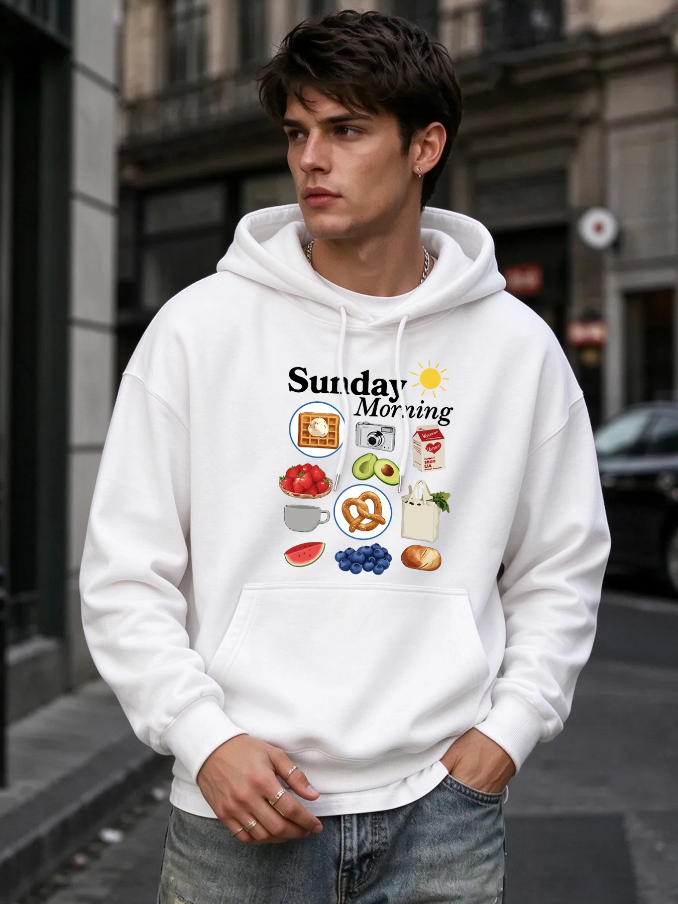 Sunday Sunday Morning Breakfast Food Print Autumn Basic Hoodie Men Hip Hop Fleece Streetwear Pocket Comfy Top Loose Office Clothes - Aliexpress Deal