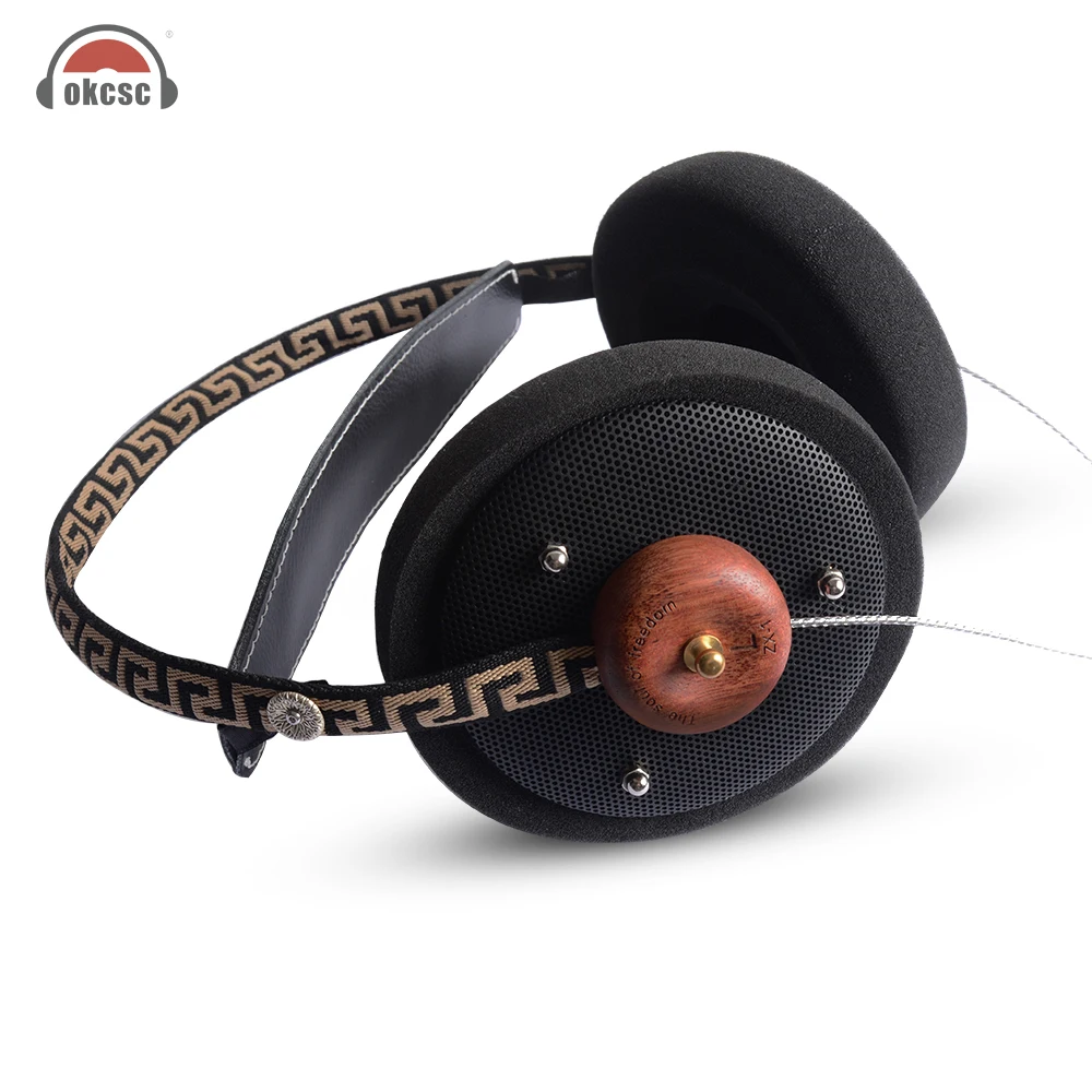 OKCSC HiFi Stereo Wooden Over-ear Headphone 57mm Speaker Open Voice Monitor Headset with 3.5mm Silver Plated Cables