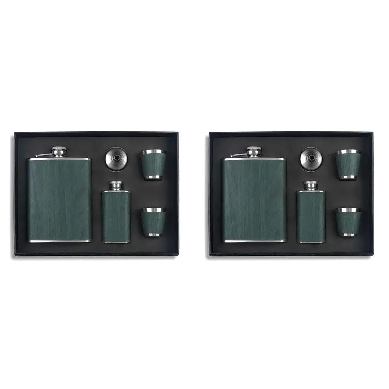 A84E-2X Hip Flask Set Stainless Steel Flask Of Gifts For Men 260ML Bar Party Camping Barbecue Portable Pocket Flask Green