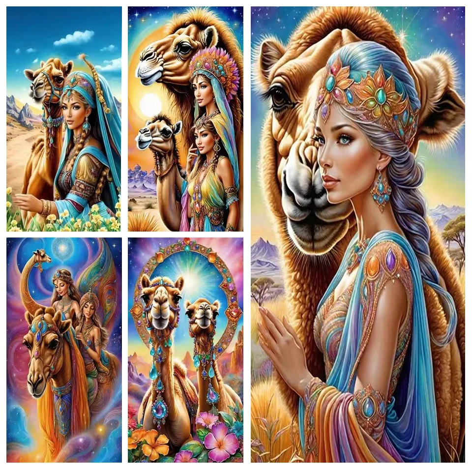 Diy Big Size Diamond Painting New Women Ride Camels Full Mosaic Embroidery Queen Picture Jewelry Cross Stitch Kits