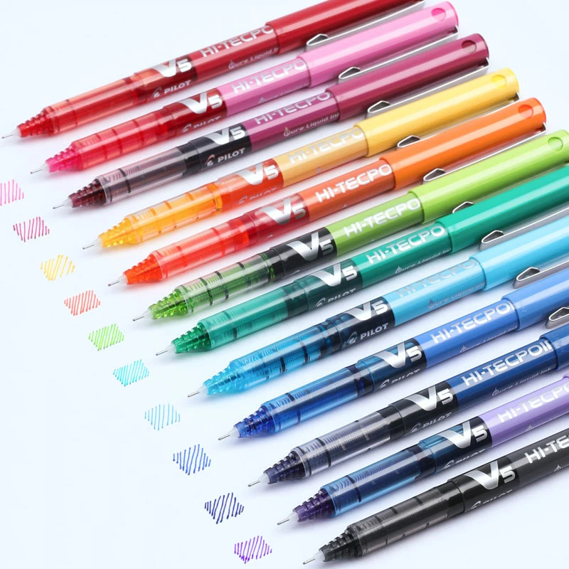 6/12pcs Pilot V5 Hi-Tecpoint 0.5mm Extra Fine Pure Liquid Ink Rollerball Pen, 12 Colors Needle Point Rolling Gel Pens