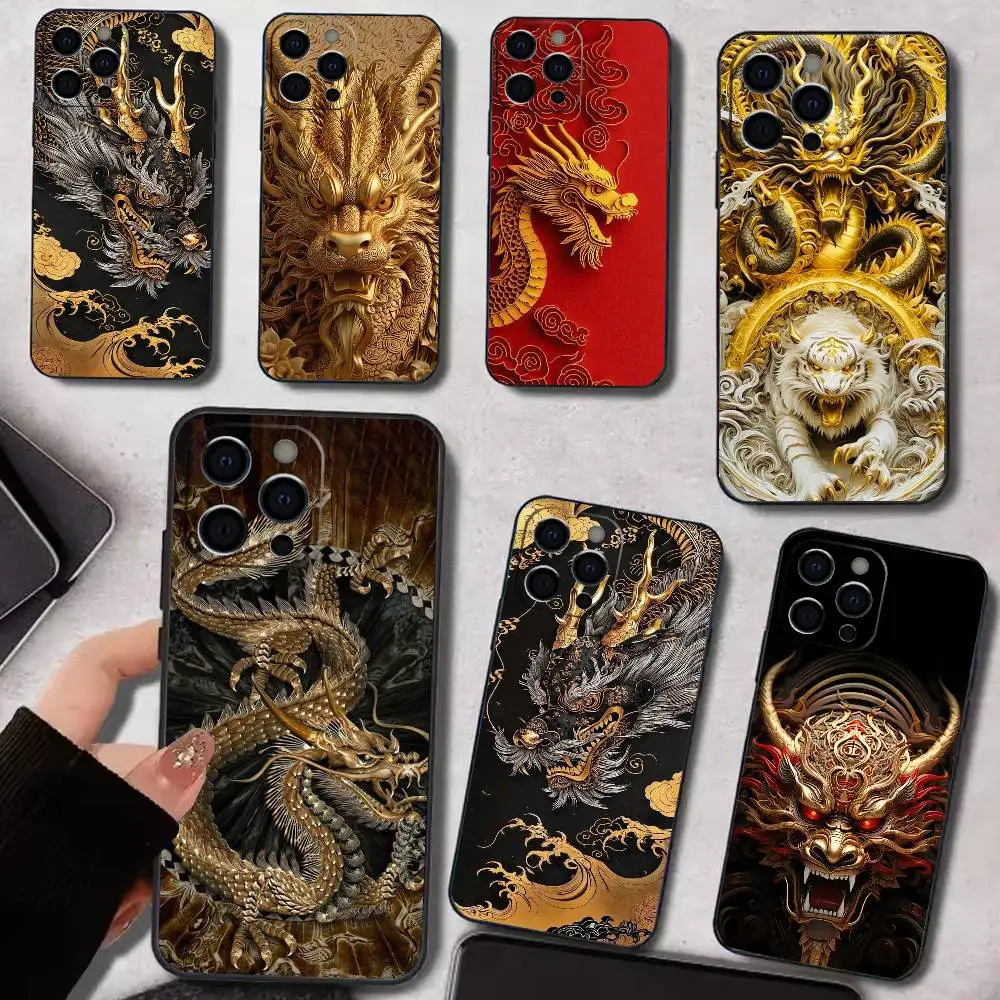 

L-Luxury D-Dragon E-Embossed Phone Case For iPhone 17,16,15,14,13,12,11 Plus,Pro Max,XS,Soft Silicone Black Cover