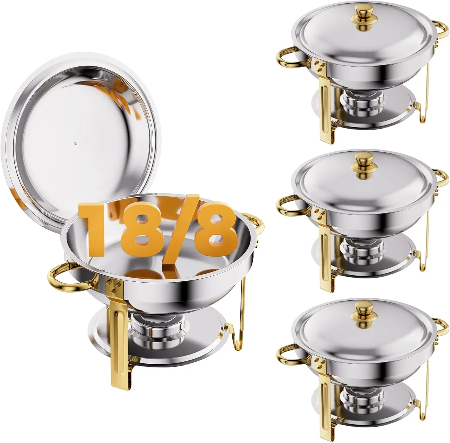 

Chafing Dishes Buffet Set Round Food Warmer Stainless Steel Pan Lid 6QT Catering Parties Dinners Events