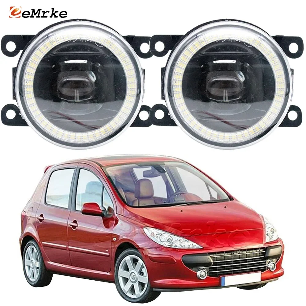 2 X Car Led Fog Lights Assembly Angel Eyes DRL PTF Lens 15W 12V for Peugeot 307 207 CC SW Break Hatchback 2006 2007 2008 2009