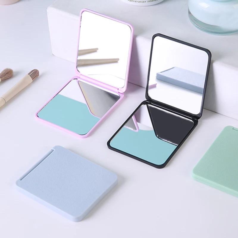 2-Face Flip Cover Portable Small Makeup Mirror Simple Square Folding Frosted Cosmetic Mirror